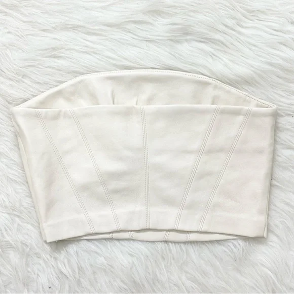 ZARA Faux Leather Cream Crop Top - Picture 2 of 6